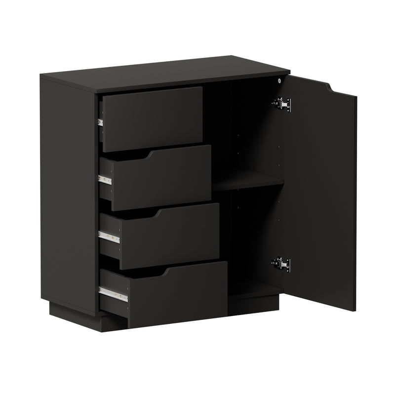 Oikiture Buffet Storage Cabinet 4 Drawers Cupboard Black