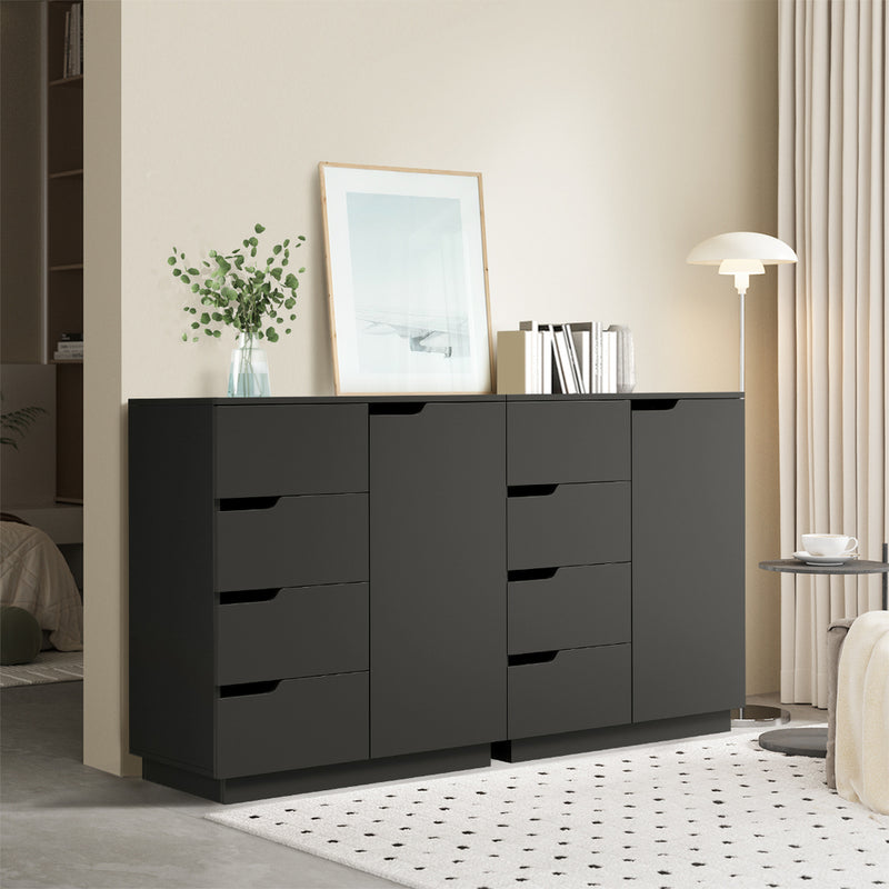 Oikiture Buffet Storage Cabinet 4 Drawers Cupboard Black