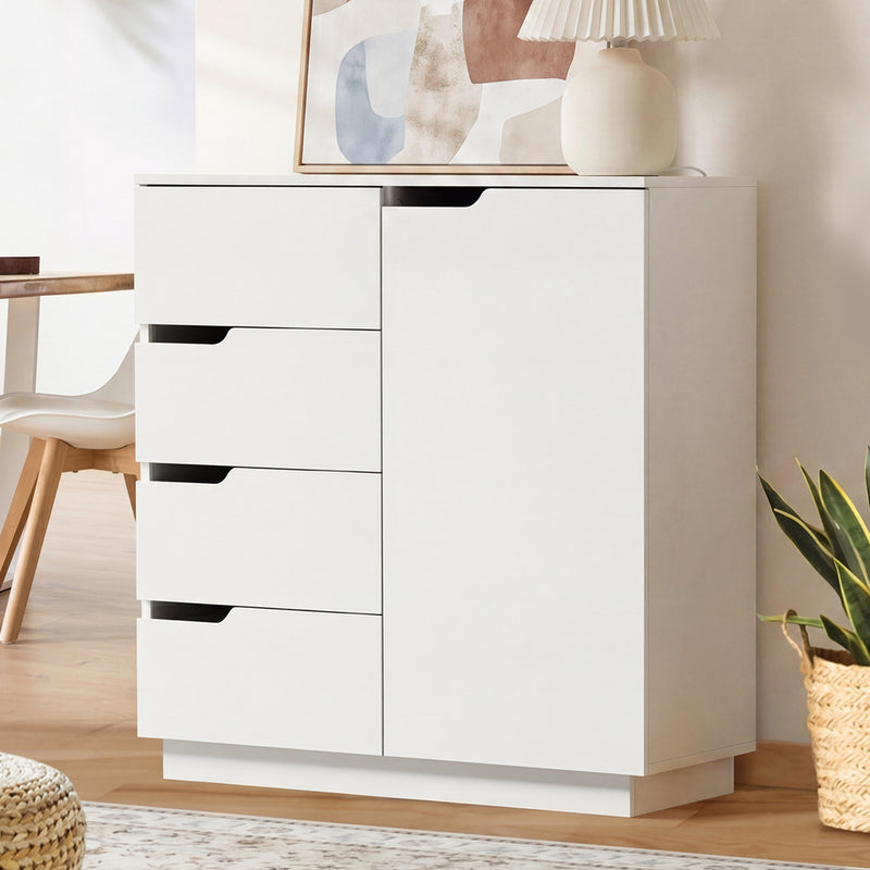 Oikiture Buffet Storage Cabinet 4 Drawers Cupboard White
