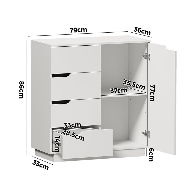 Oikiture Buffet Storage Cabinet 4 Drawers Cupboard White