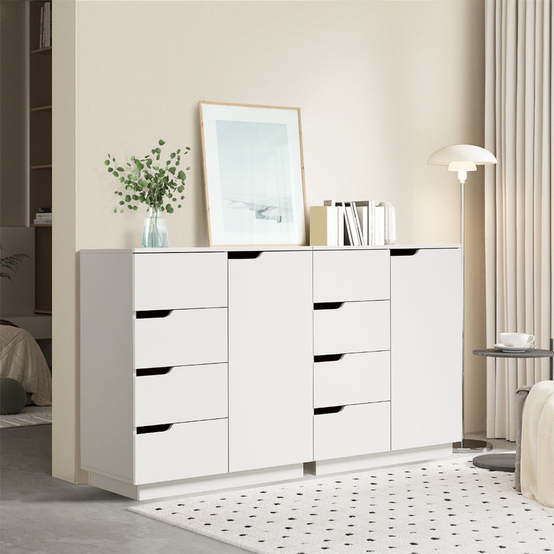 Oikiture Buffet Storage Cabinet 4 Drawers Cupboard White