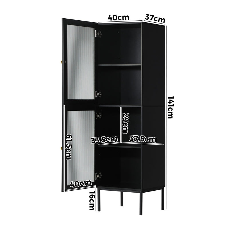 Oikiture Bathroom Cabinet Tempered Glass Door Tall Slim Black