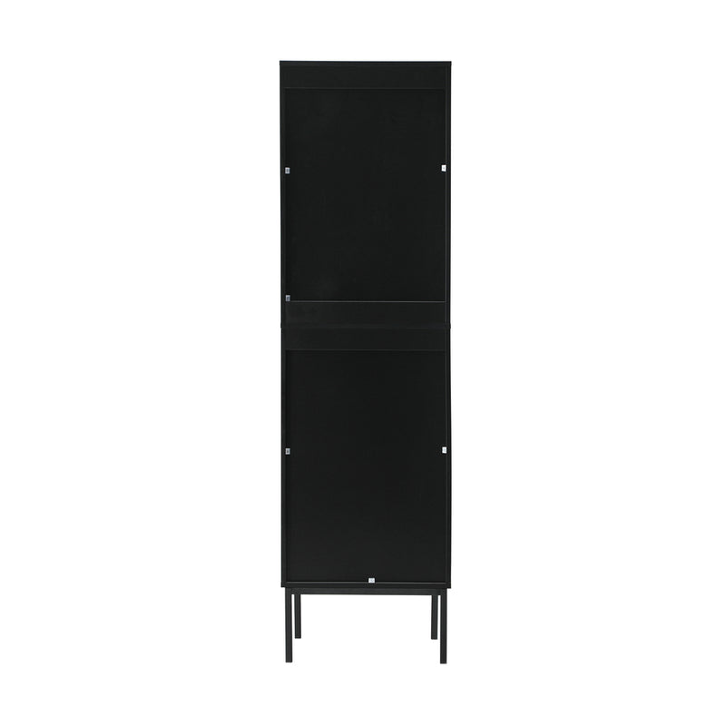 Oikiture Bathroom Cabinet Tempered Glass Door Tall Slim Black