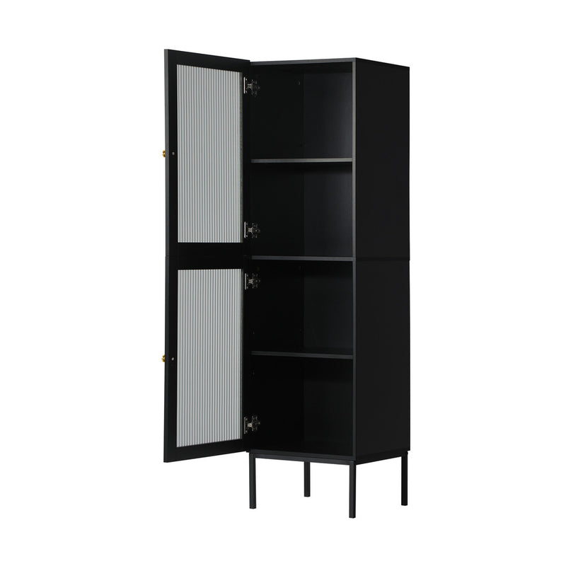 Oikiture Bathroom Cabinet Tempered Glass Door Tall Slim Black