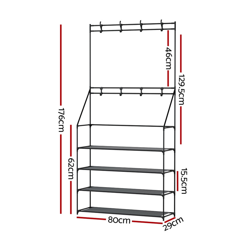 Artiss Shoe Rack Hall Tree 16 Pairs Black