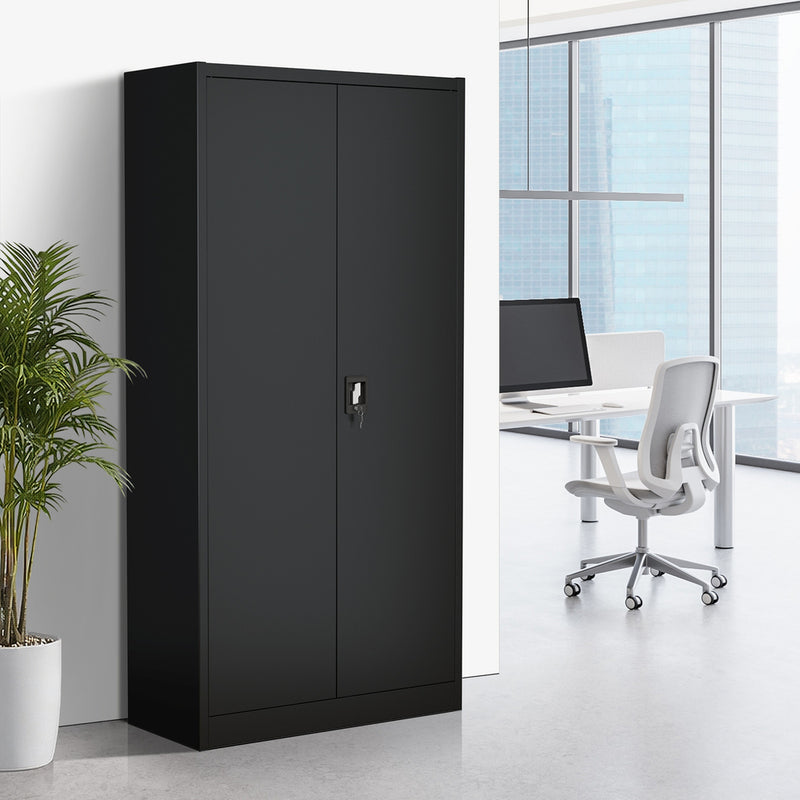 Oikiture Lockable Filing Cabinet 185cm Steel Office Storage Black