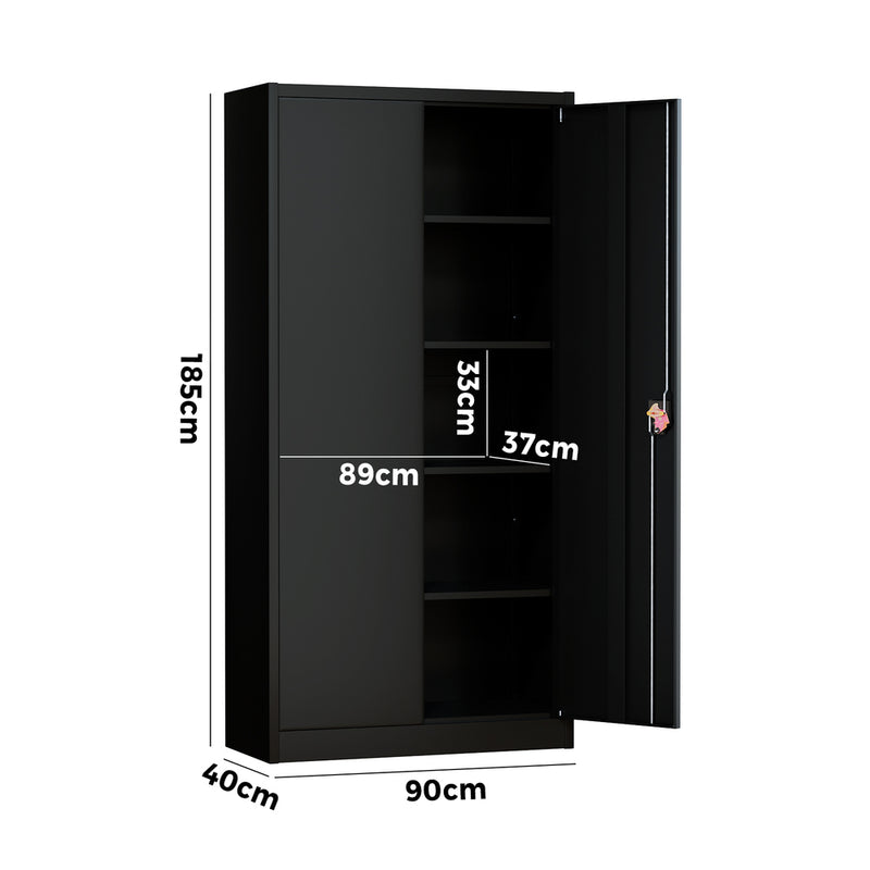 Oikiture Lockable Filing Cabinet 185cm Steel Office Storage Black