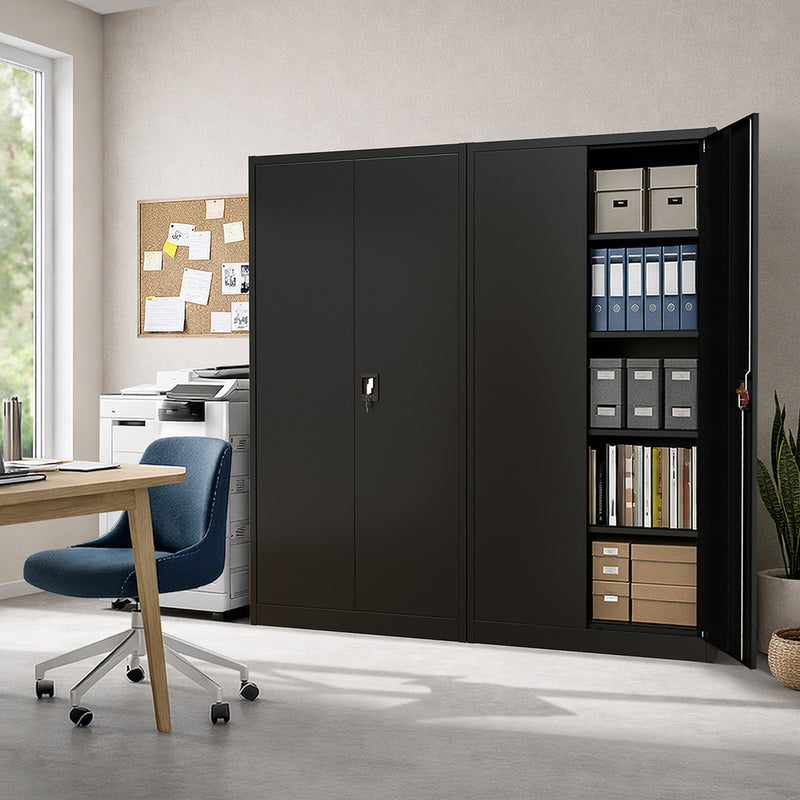 Oikiture Lockable Filing Cabinet 185cm Steel Office Storage Black