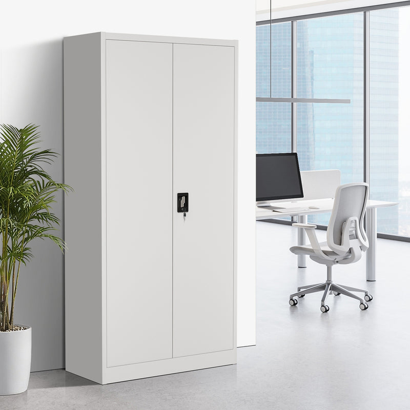 Oikiture Lockable Filing Cabinet 185cm Steel Office Storage White