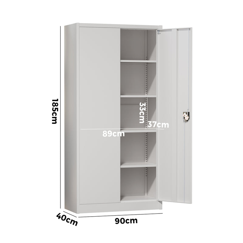 Oikiture Lockable Filing Cabinet 185cm Steel Office Storage White