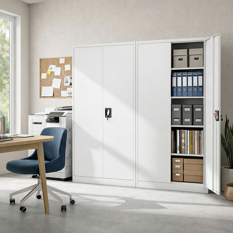 Oikiture Lockable Filing Cabinet 185cm Steel Office Storage White