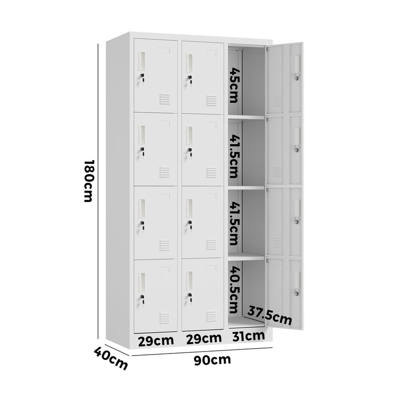 Oikiture 12 Door Locker Cabinet Steel Cupboard Office School Gym White