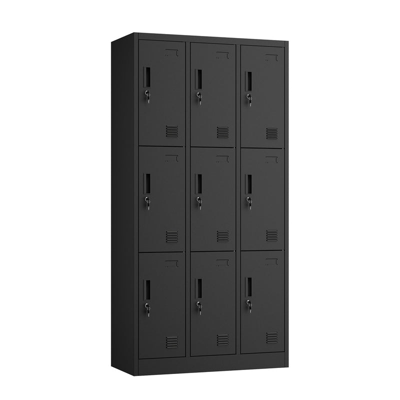 Oikiture 9 Doors Locker Cabinet Steel Cupboard Office School Gym Black