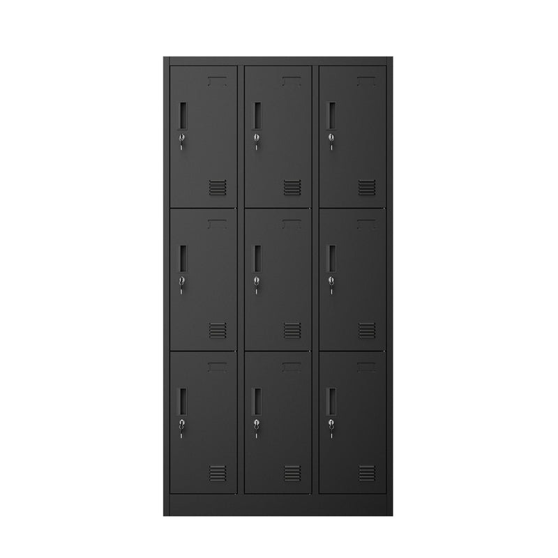 Oikiture 9 Doors Locker Cabinet Steel Cupboard Office School Gym Black