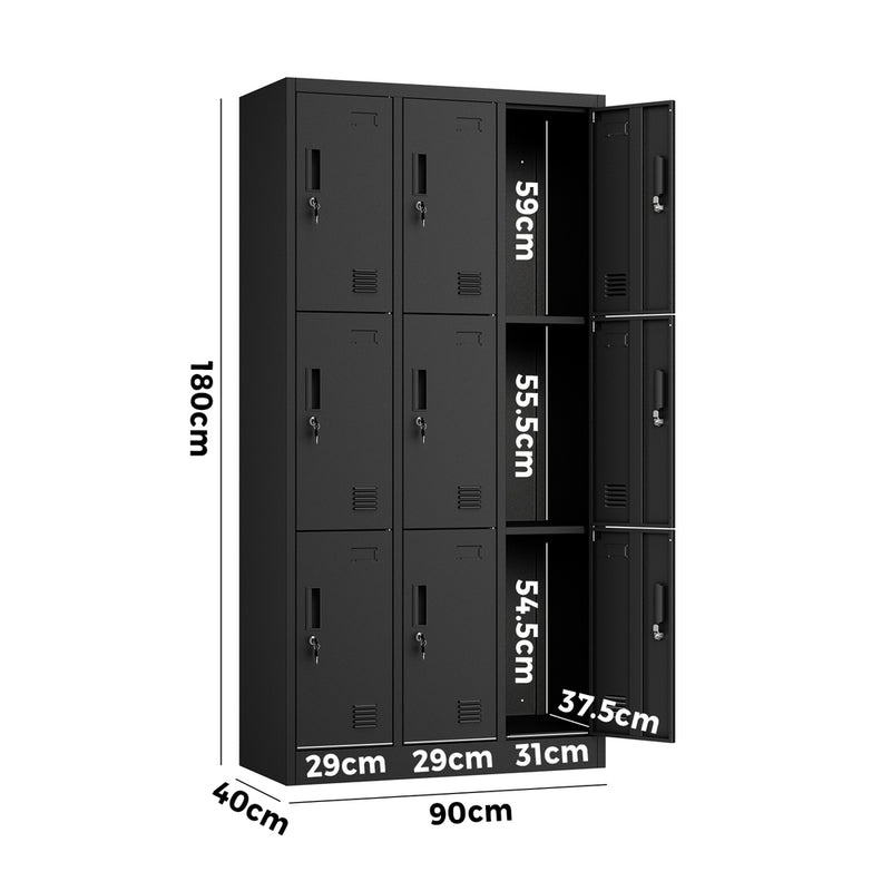 Oikiture 9 Doors Locker Cabinet Steel Cupboard Office School Gym Black