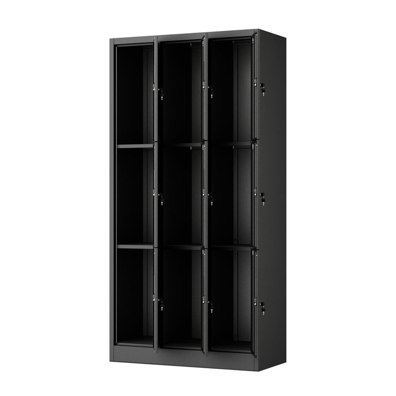 Oikiture 9 Doors Locker Cabinet Steel Cupboard Office School Gym Black