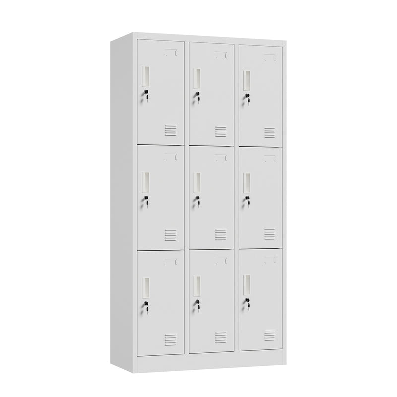 Oikiture 9 Doors Locker Cabinet Steel Cupboard Office School Gym White