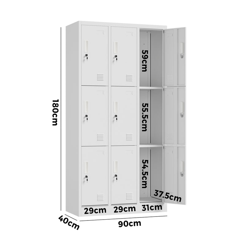 Oikiture 9 Doors Locker Cabinet Steel Cupboard Office School Gym White