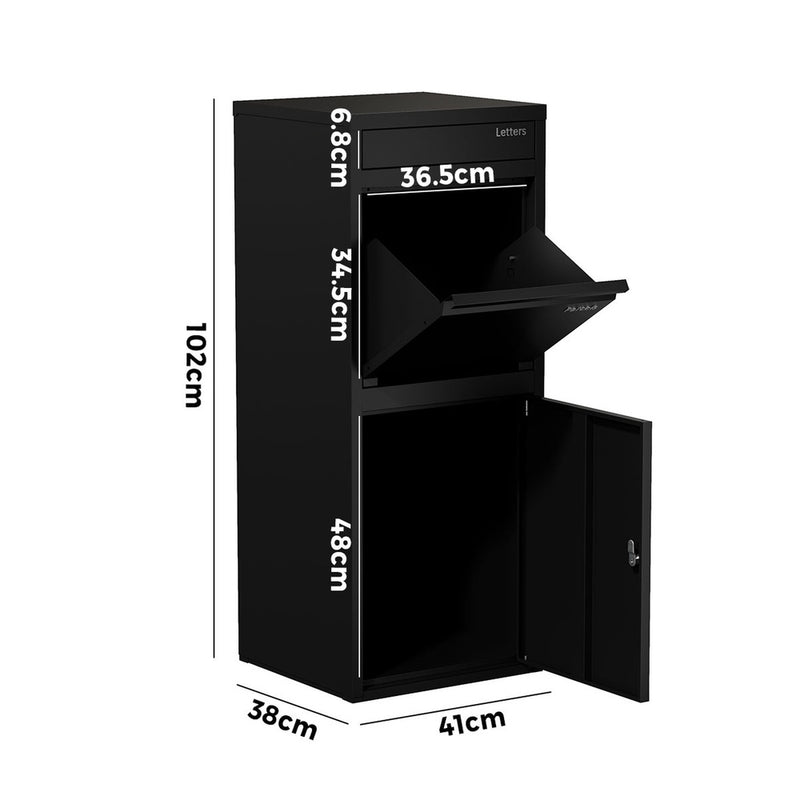 Oikiture Steel Parcel Letterbox Drop Box Lockable Storage Black