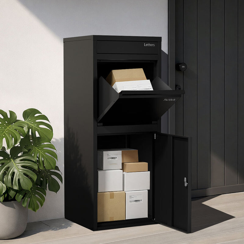 Oikiture Steel Parcel Letterbox Drop Box Lockable Storage Black