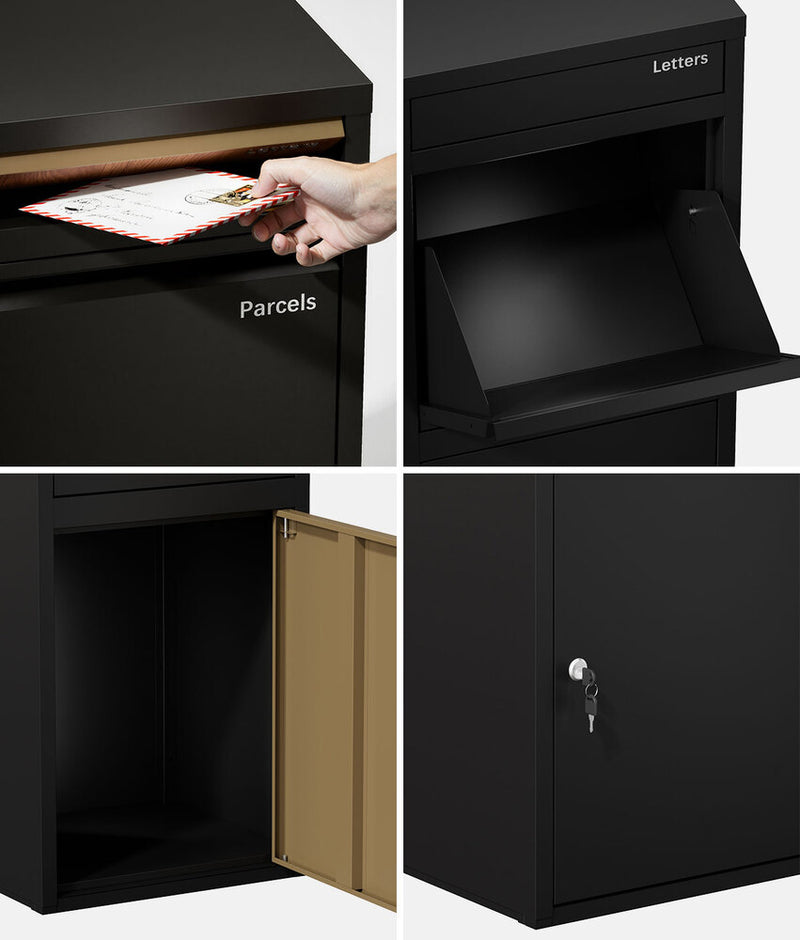 Oikiture Steel Parcel Letterbox Drop Box Lockable Storage Black