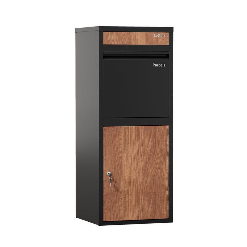 Oikiture Steel Parcel Letterbox Package Lockable Storage Walnut&Black
