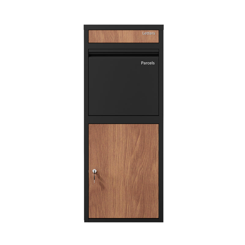 Oikiture Steel Parcel Letterbox Package Lockable Storage Walnut&Black