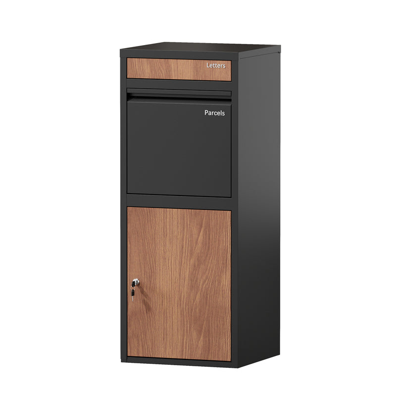 Oikiture Steel Parcel Letterbox Package Lockable Storage Walnut&Black