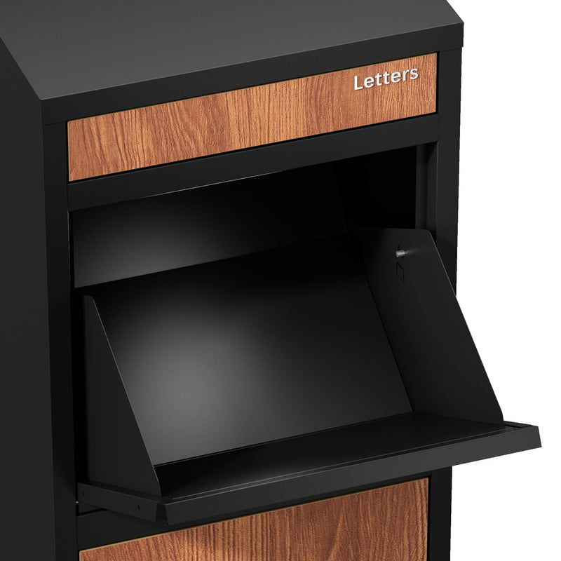 Oikiture Steel Parcel Letterbox Package Lockable Storage Walnut&Black