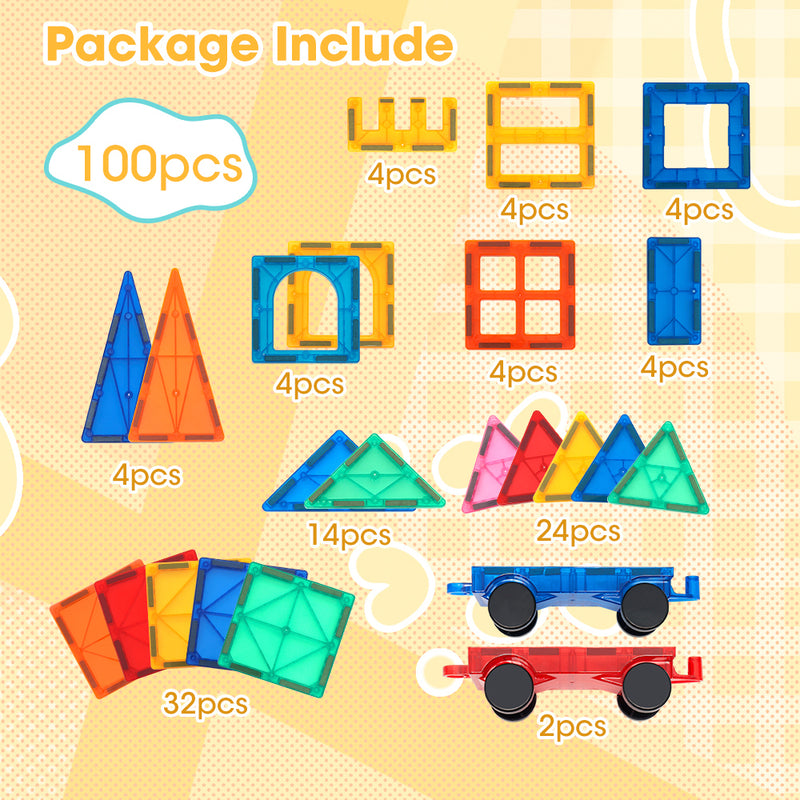 Playpals Kids Magnetic Tiles Blocks Building Educational Toys 100PCS