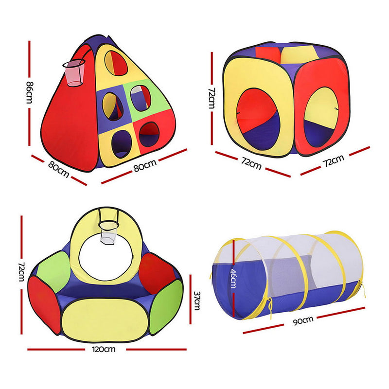 Keezi Kids Play Tent Pop Up Teepee Playhouse Ball Pit Crawl Tunnel Basketball Hoop