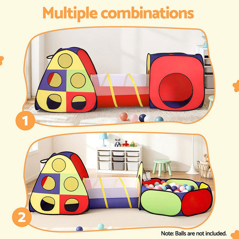 Keezi Kids Play Tent Pop Up Teepee Playhouse Ball Pit Crawl Tunnel Basketball Hoop