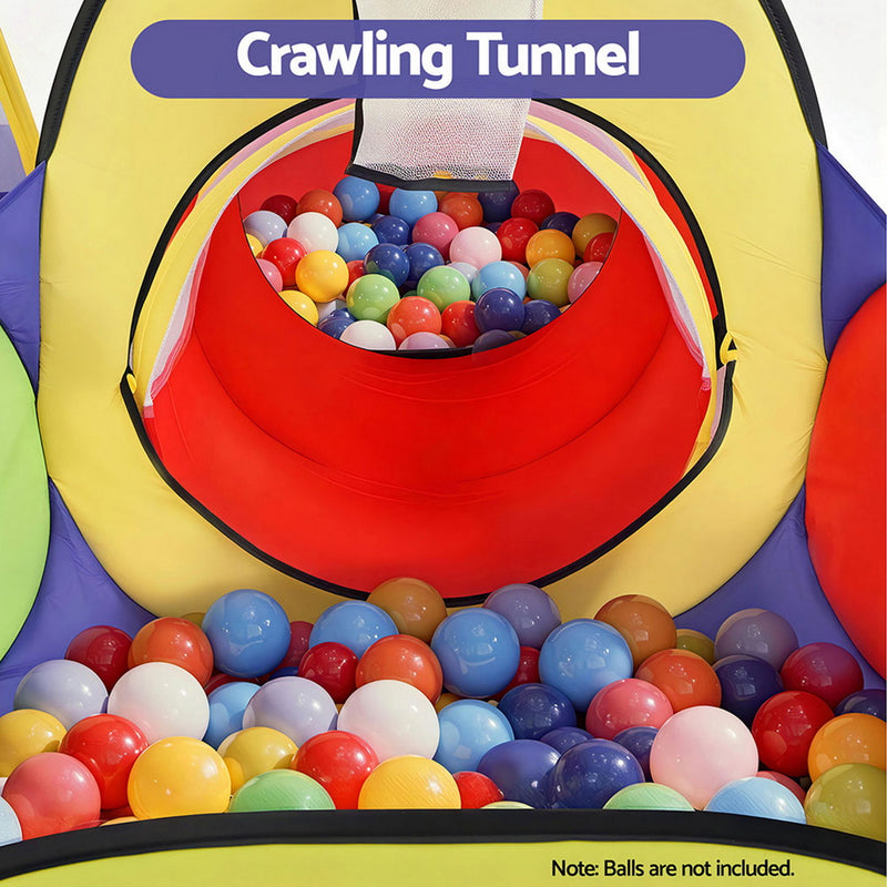 Keezi Kids Play Tent Pop Up Teepee Playhouse Ball Pit Crawl Tunnel Basketball Hoop