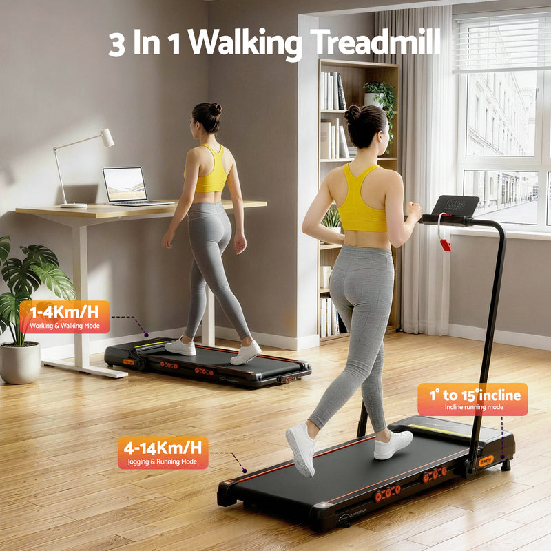 Everfit Treadmill Electric Walking Pad Auto Incline Foldable for Home Gym Black