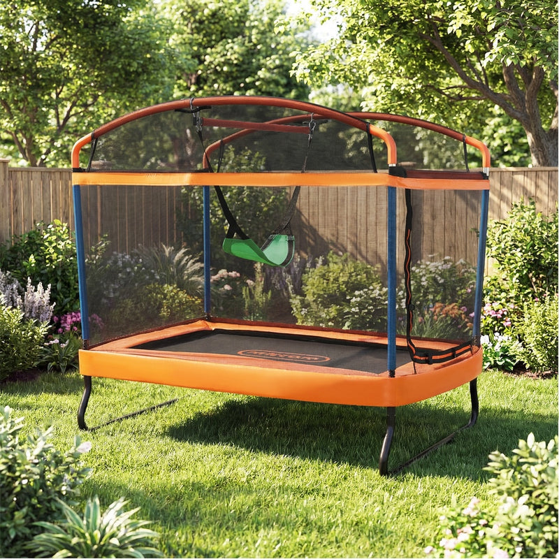 Mazam 6FT Kids Trampoline with Swing Bar Rectangule Safety Enclosure