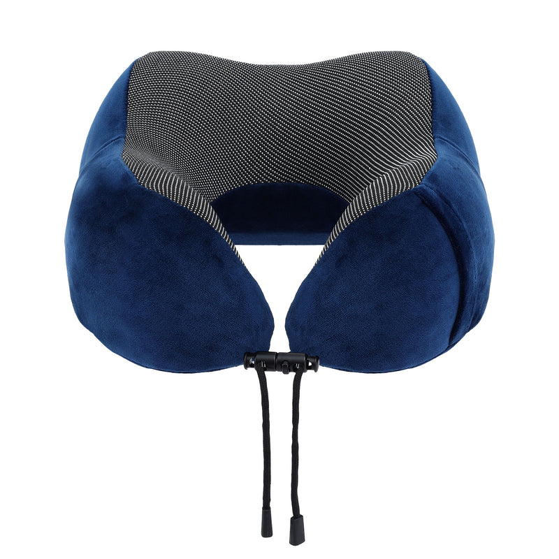 Wanderlite Travel Pillow for Airplanes Memory Foam Neck Pillows for Traveling, Soft & Washable Cover with Storage Bag, Portable Plane Accessories for Airplanes Offices Cars, Blue