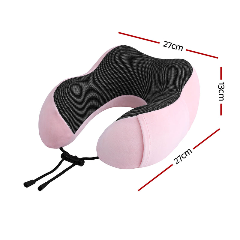 Wanderlite Travel Pillow for Airplanes Memory Foam Neck Pillows for Traveling, Soft & Washable Cover with Storage Bag, Portable Plane Accessories for Airplanes Offices Cars, Pink