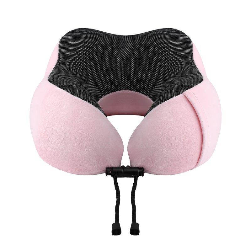 Wanderlite Travel Pillow for Airplanes Memory Foam Neck Pillows for Traveling, Soft & Washable Cover with Storage Bag, Portable Plane Accessories for Airplanes Offices Cars, Pink