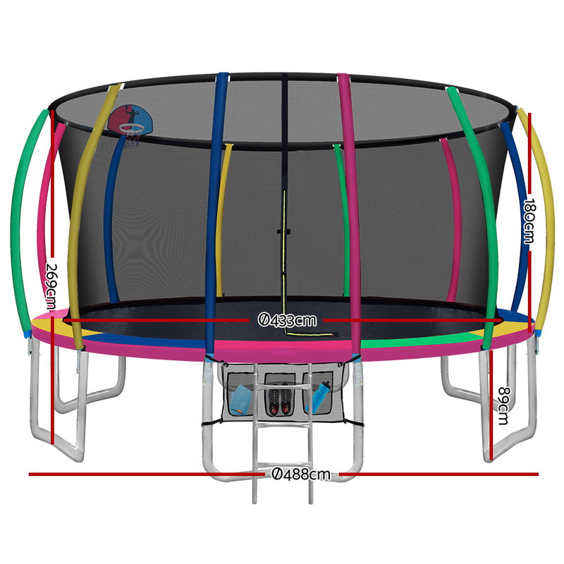 Everfit 16FT Trampoline for Kids w/ Ladder Enclosure Safety Net Rebounder Colors