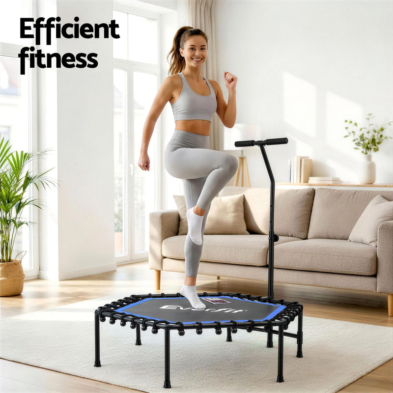 Everfit 48inch Hexagon Fitness Trampoline Rebounder Adjustable Handrail Blue