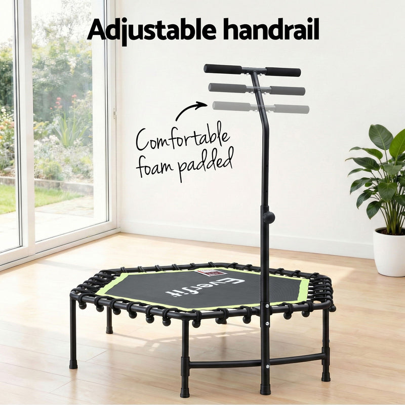 Everfit 48inch Hexagon Fitness Trampoline Rebounder Adjustable Handrail Green