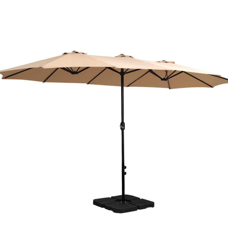 Instahut 4.57m Outdoor Umbrella w/Base Stand Beach Pole Garden Tilt Beige