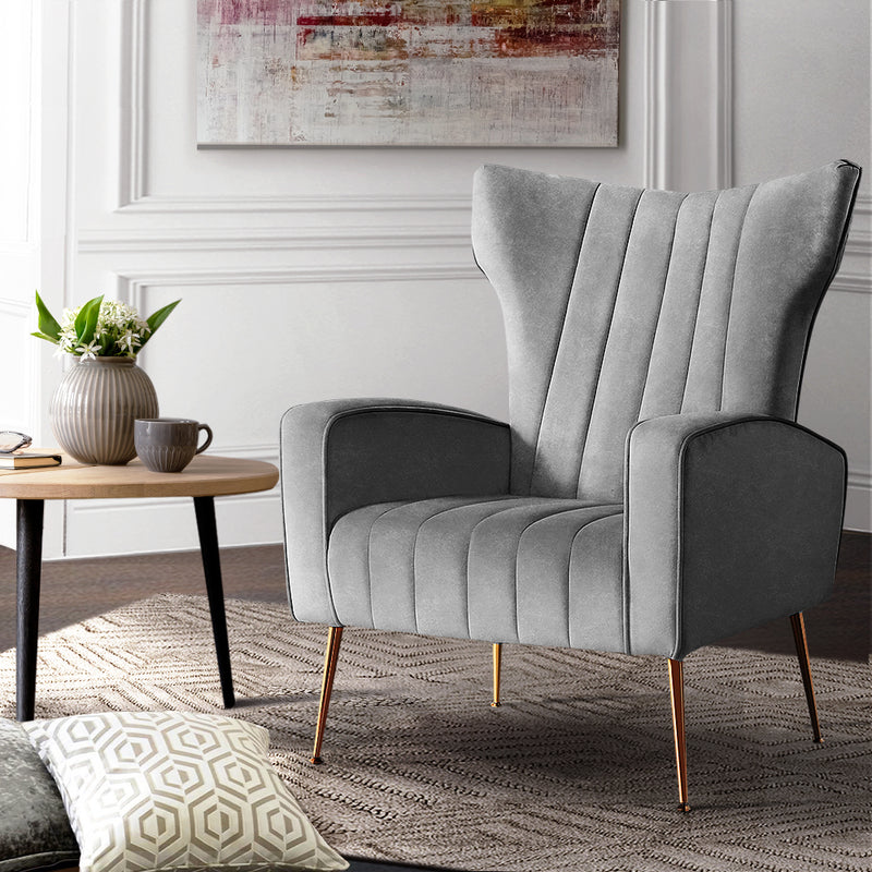 Artiss Armchair Grey Velvet Kate