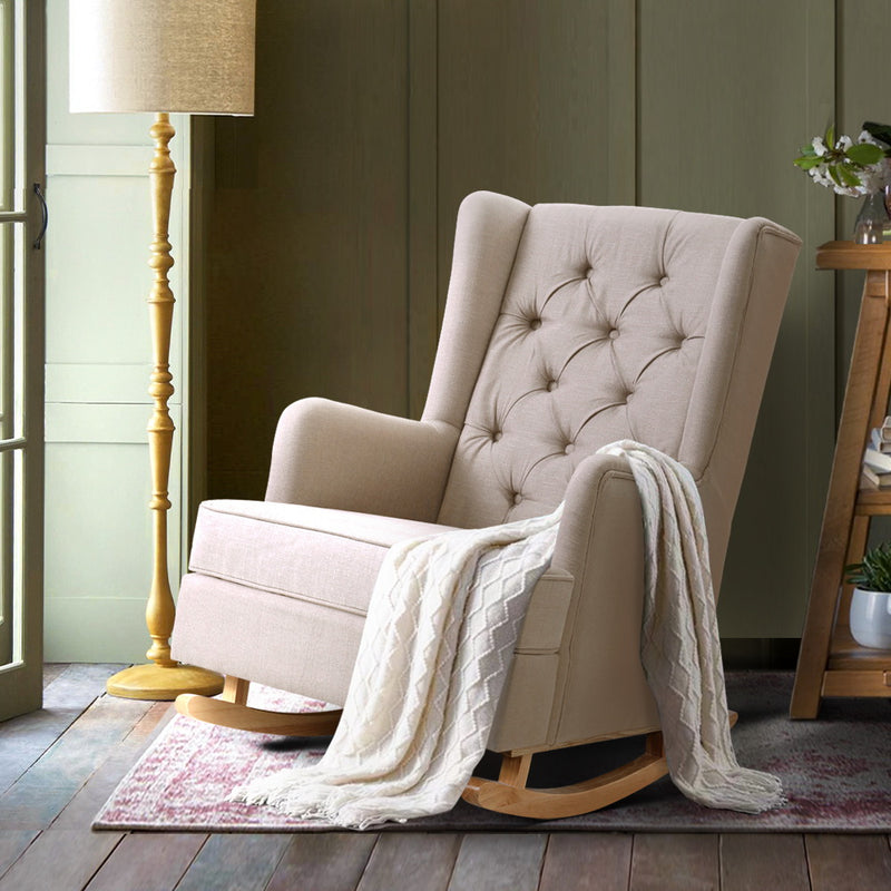 Artiss Rocking Chair Armchair Linen Fabric Beige Gaia