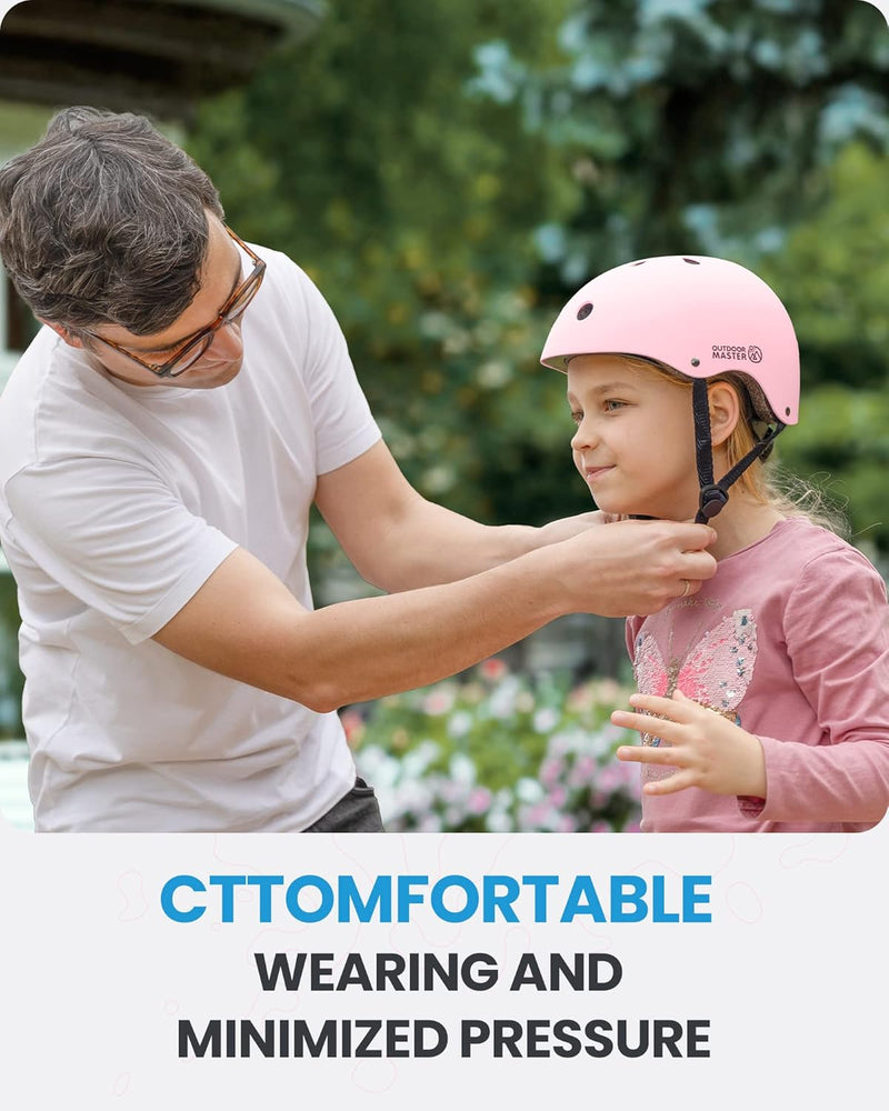 OutdoorMaster Youth & Kids Bike Helmet - Adjustable Multi-Sports Skateboard Helmet with Removable Liners for Balance Bike, Toddler Scooter, One Wheel Hoverboard-Light Pink-Large