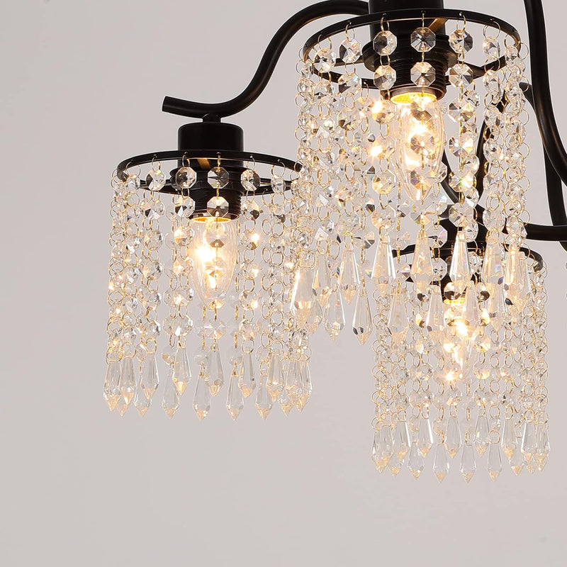 Crystal Chandelier Industrial Farmhouse, Black