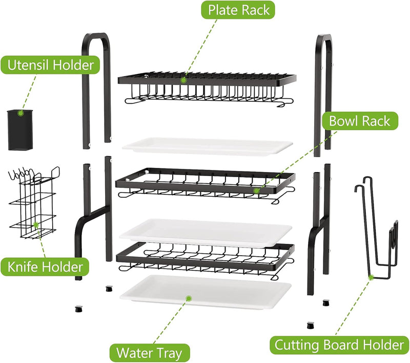 Dish Drying Rack 3 Tier Large Capacity Kitchen Storage with Utensil and Cutting Board Holder