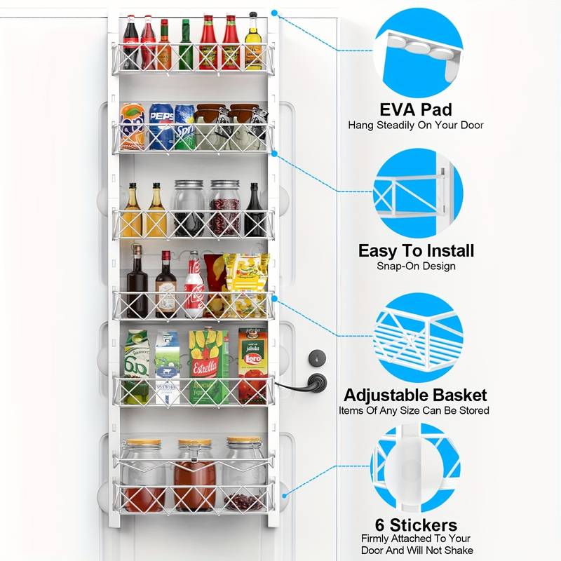 6 Tier Adjustable Baskets Over Door Pantry Organiser for Home Kitchen