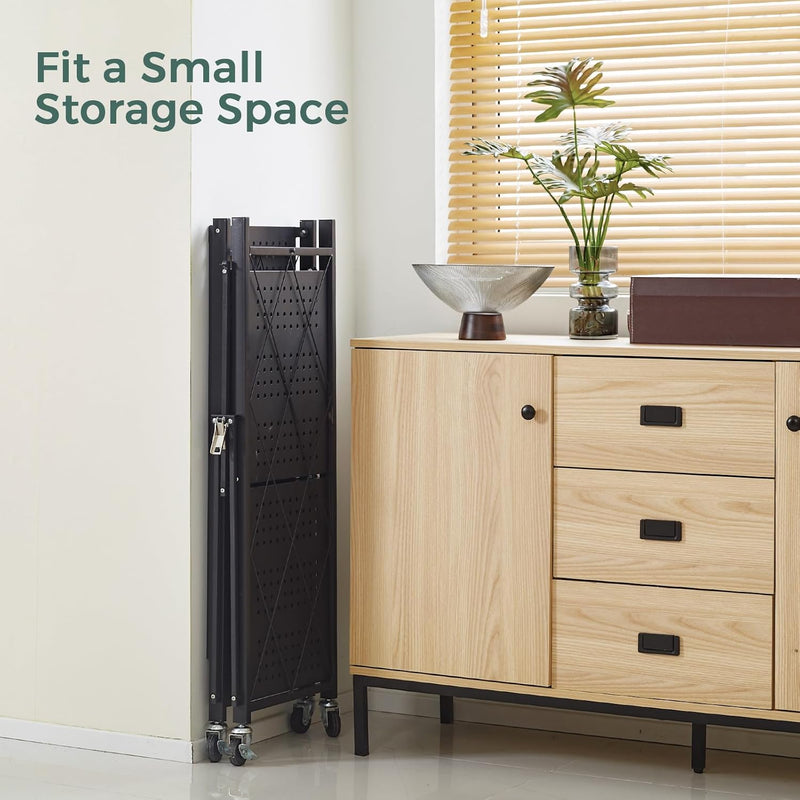 CARLA HOME 4-Tier Foldable Storage Shelf with Wheels for Kitchen, Garage, Pantry or Basement (Black)