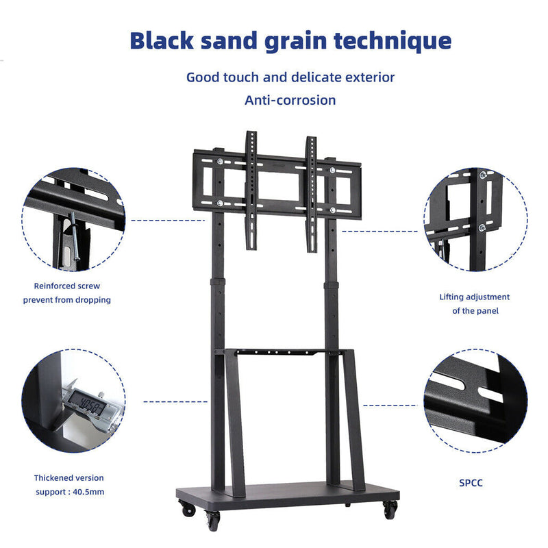 32-80 Rolling TV Stand with 2-Tier Shelf Adjustable Mount